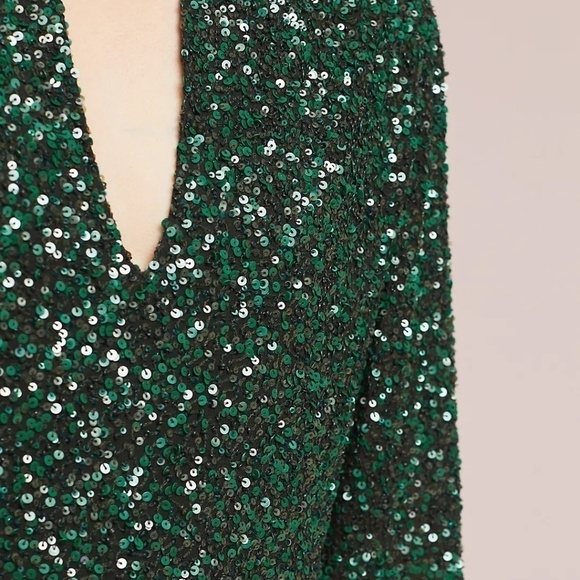 NWT Anthropologie Varun Bahl Calliope Emerald Green Sequined Dress Sz 10 - Picture 12 of 12